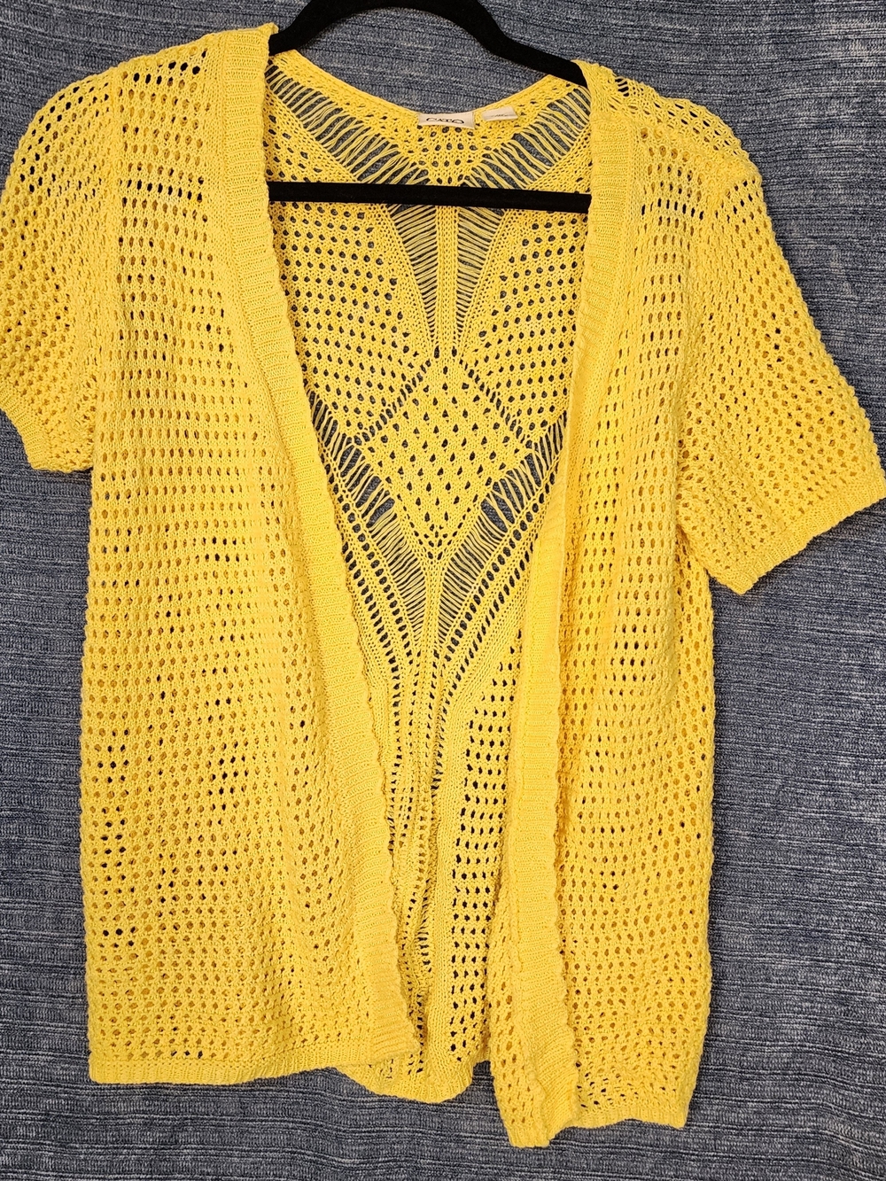 Cato Open-Front Yellow Crochet Short-Sleeve Cardigan